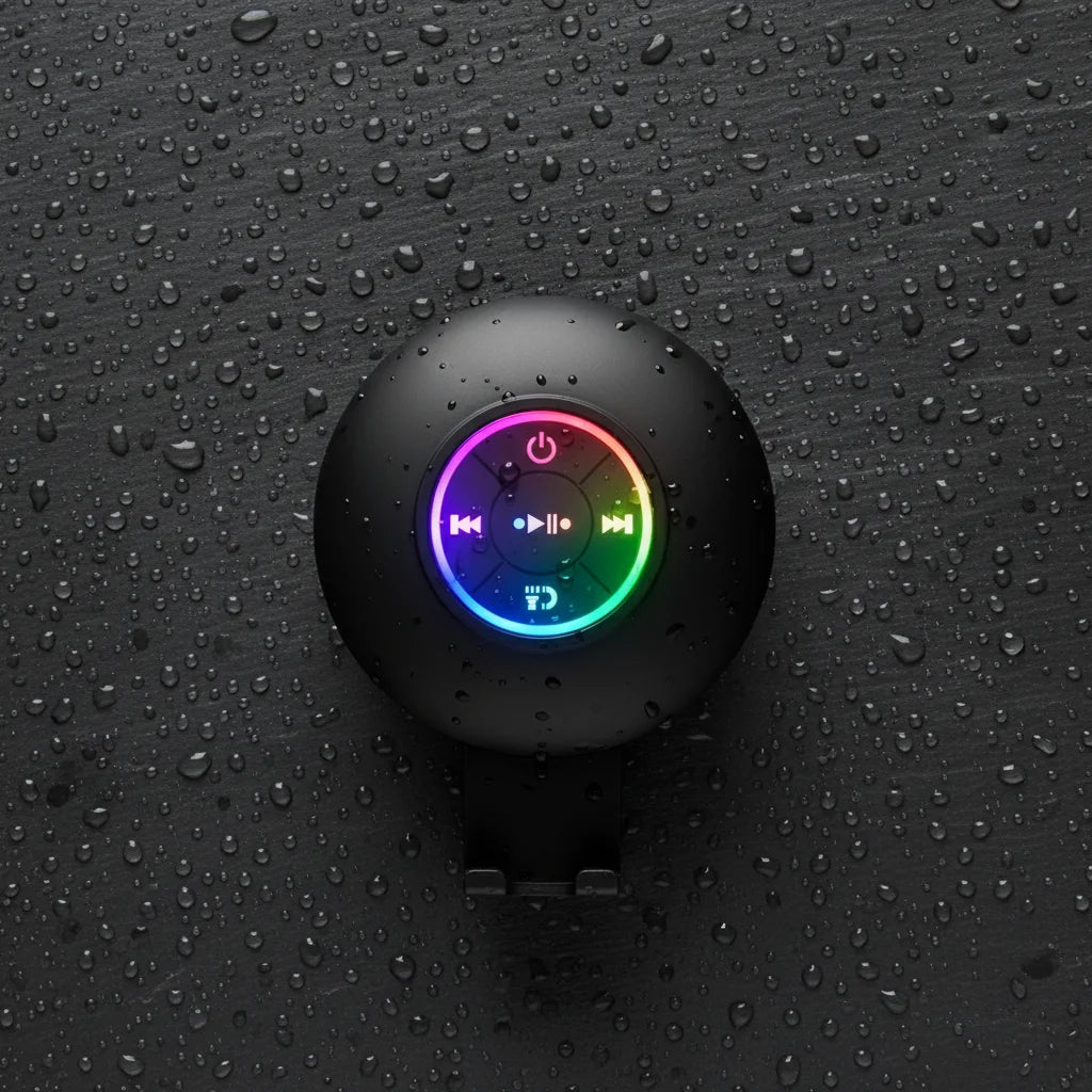 Waterproof Shower Pod Speakers - LED Lights With Suction Cup Attachable To Most Surfaces